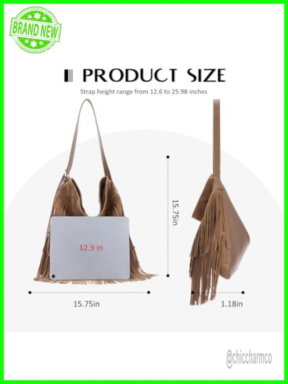 Vegan Faux Suede Leather Fringe Hobo Bag Tassel Shoulder Bag Adjustable Strap